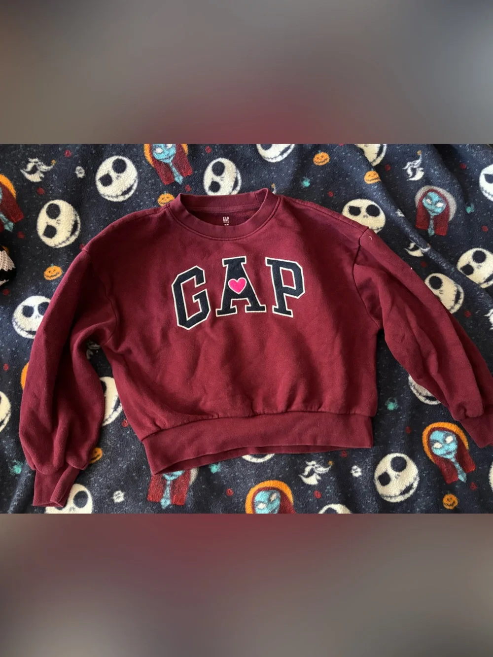 GAP Girls Burgundy Cropped Sweatshirt with Logo and Heart